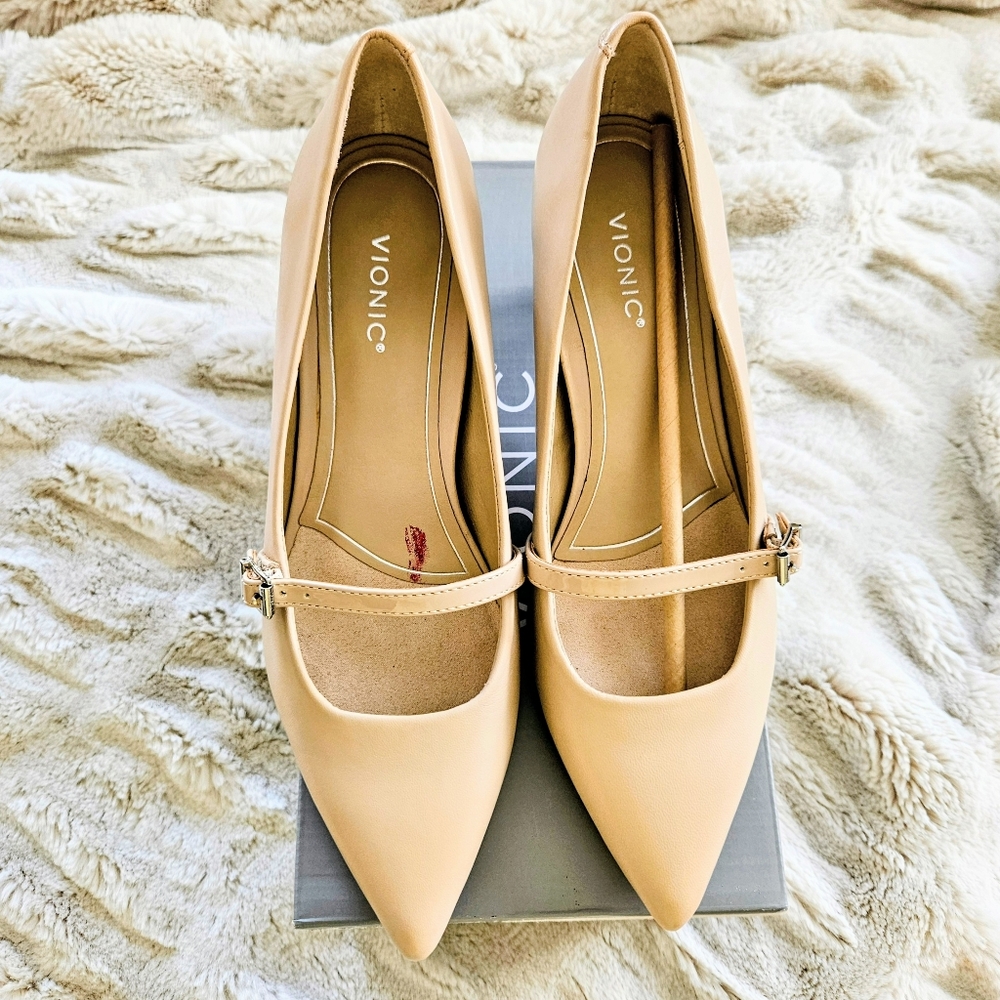 Vionic Shoes Vionic Minnie Leather Pump Kitten Heel Nude Mary Jane Size 8.5